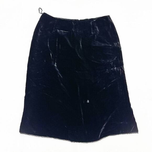 Ralph Lauren Silk Rayon Faux Velvet Black Midi Skirt Size 8 - Picture 1 of 5